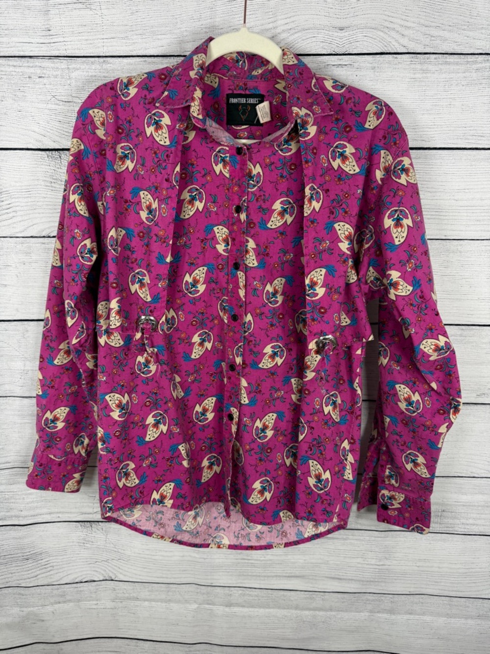 Frontier Series Vintage Western Rodeo Pink Paisley Button Up Cotton Shirt Sz M